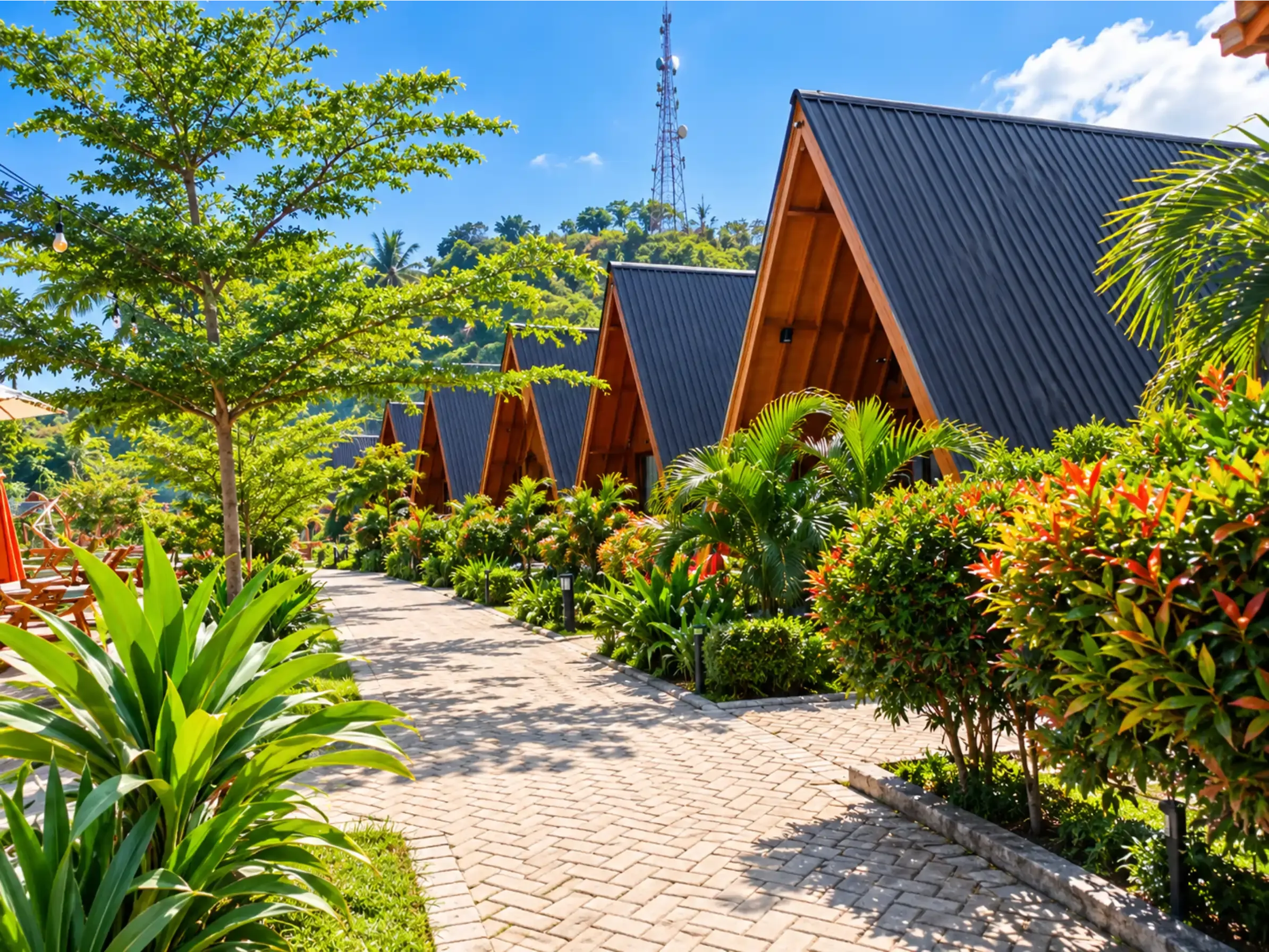 Suasana asri area penginapan tepi pantai